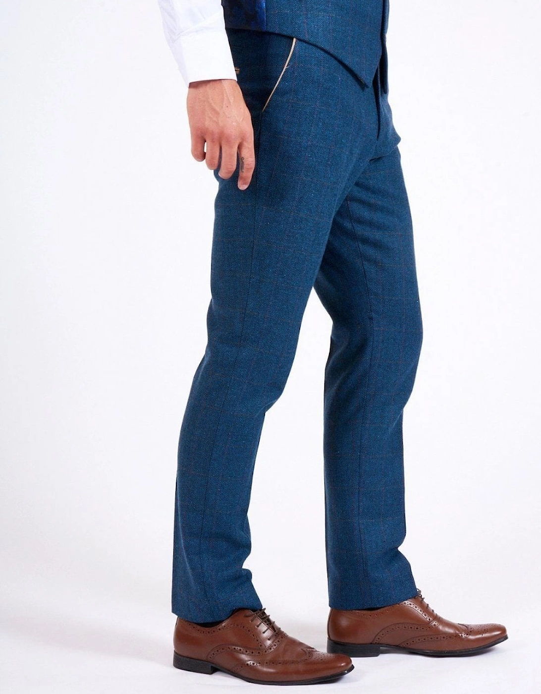 Dion Blue Herringbone Tweed Trousers