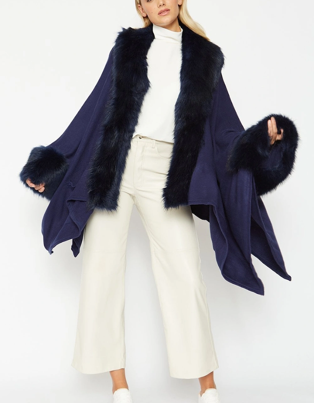 Blue Knitted Luxury Faux Fur Cape, 9 of 8