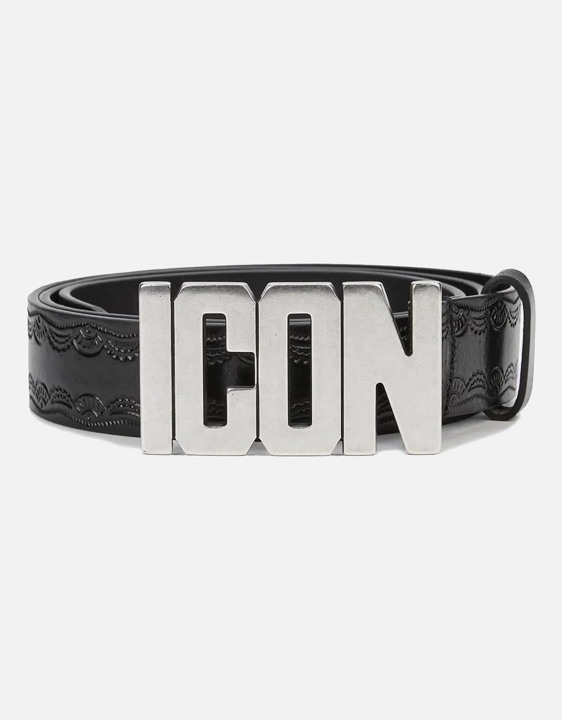 Mens ICON Silver Buckle Belt Black, 3 of 2