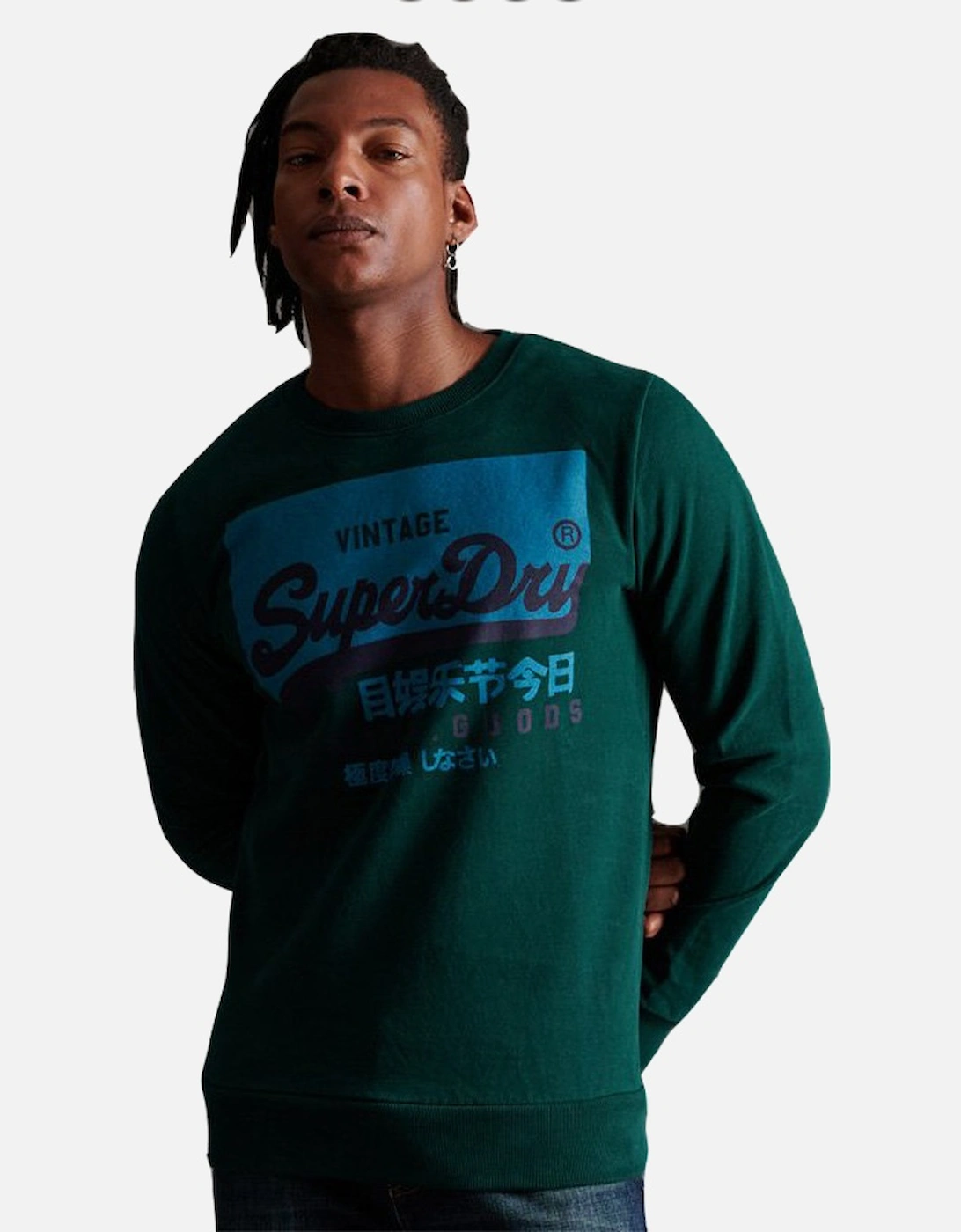 Men's Superdry Mens Vintage Logo Organic Cotton Crew Sweatshirt - Green/Medium (Shade)/Pine Green- [Size: S only]