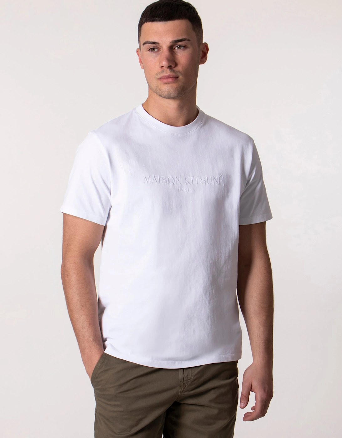 Men's Slim Fit Embroidery Classic T-Shirt - P100 Shirt White- [Size: XXL only]