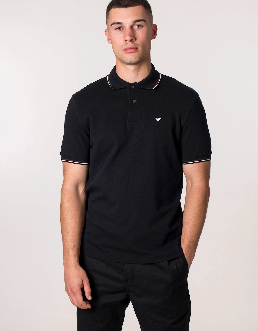 Emporio Armani Men's Stretch Piqué Short Sleeve Polo Shirt - Blue Navy - Size: 42/Regular