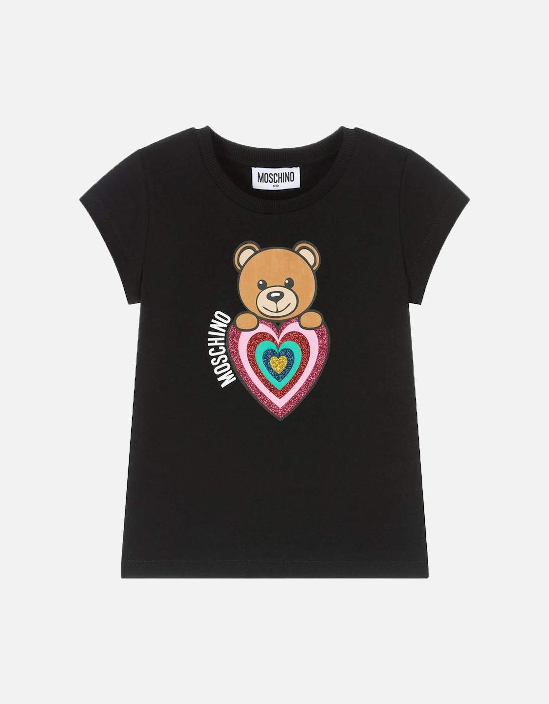 Girl's Moschino  Glitter Heart T-shirt Black