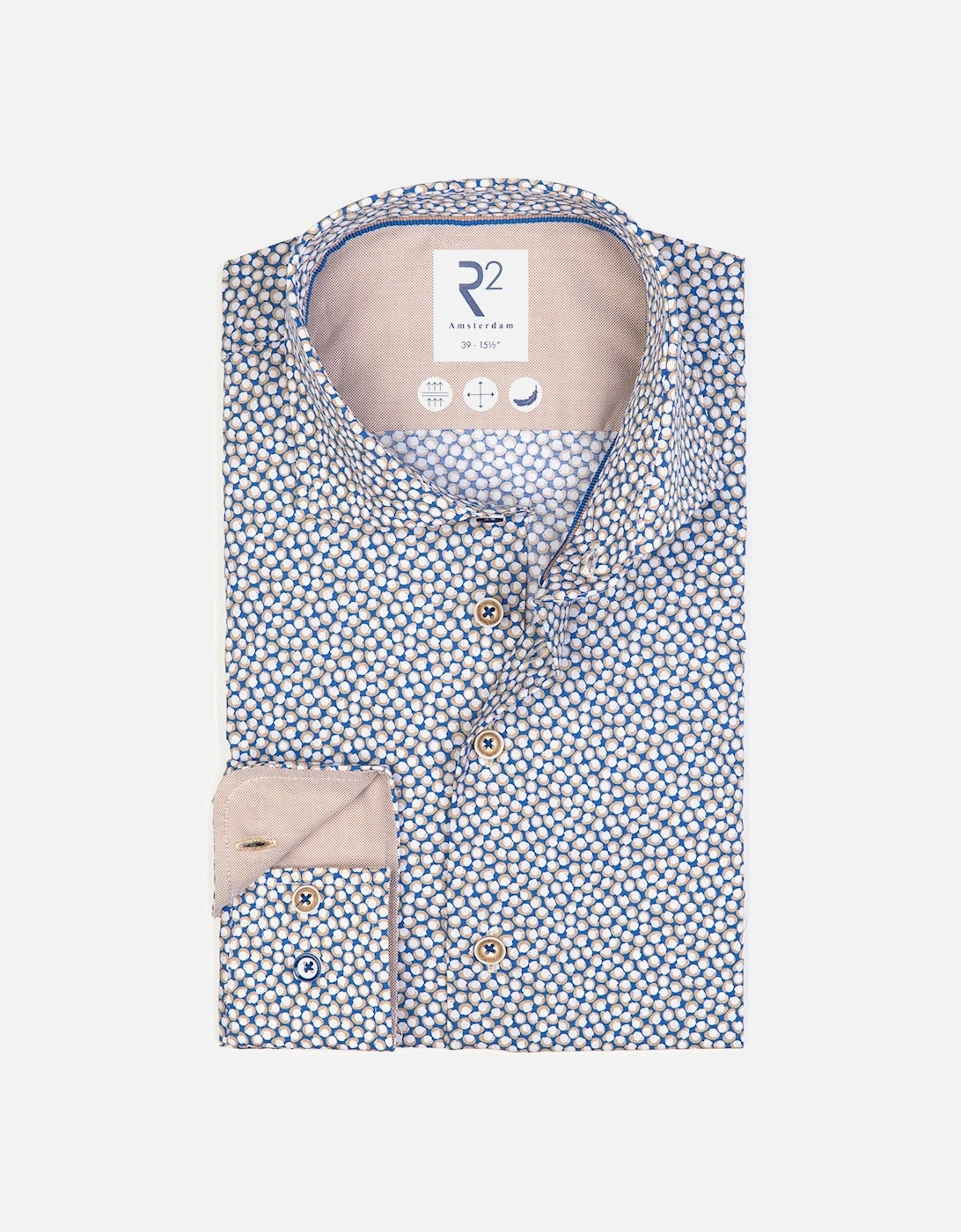 R2 Men's Cut Away Collar Long Sleeved Shirt Patterned