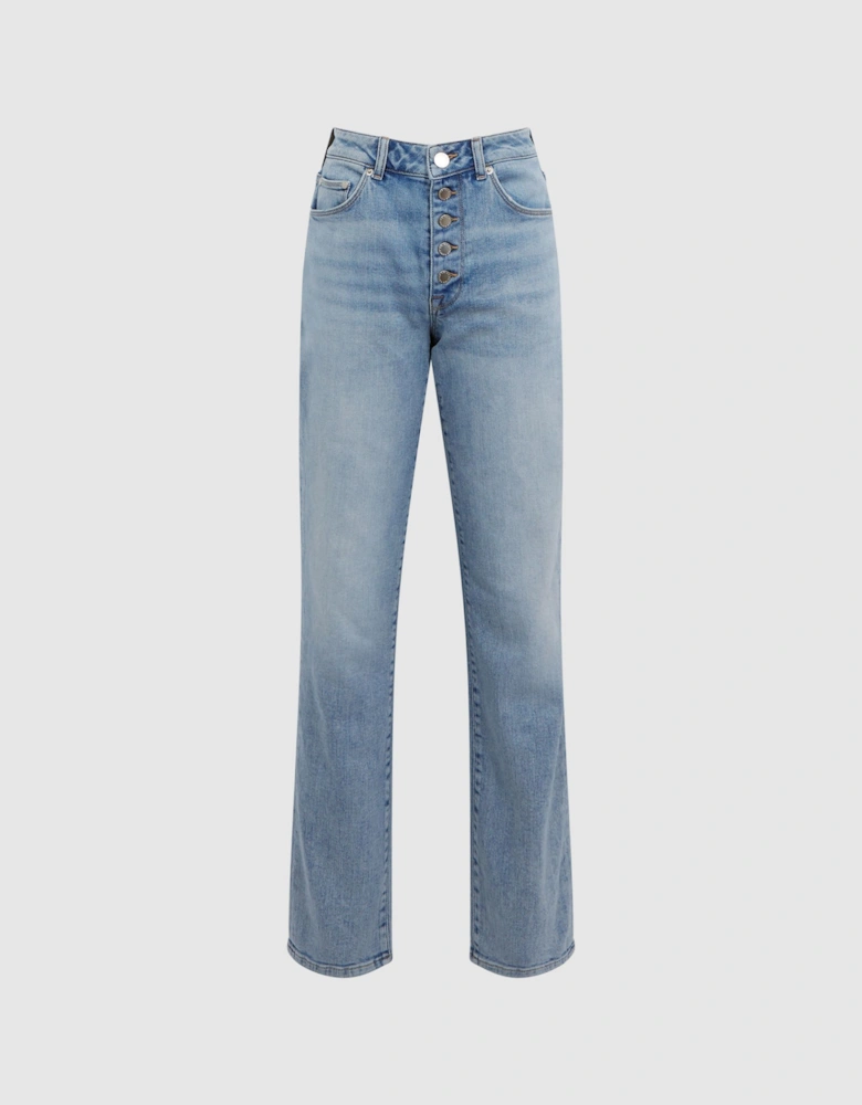 Cropped Mid Rise Straight Leg Jeans