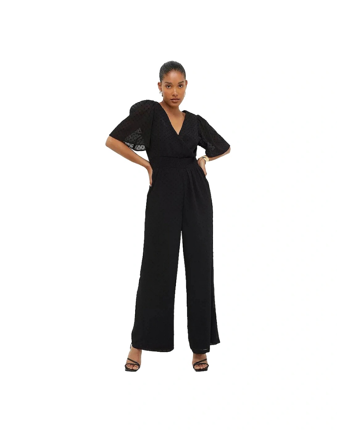 Women's Dorothy Perkins Womens/Ladies Dobby Spotted Chiffon Shirred Waist Jumpsuit - Black product