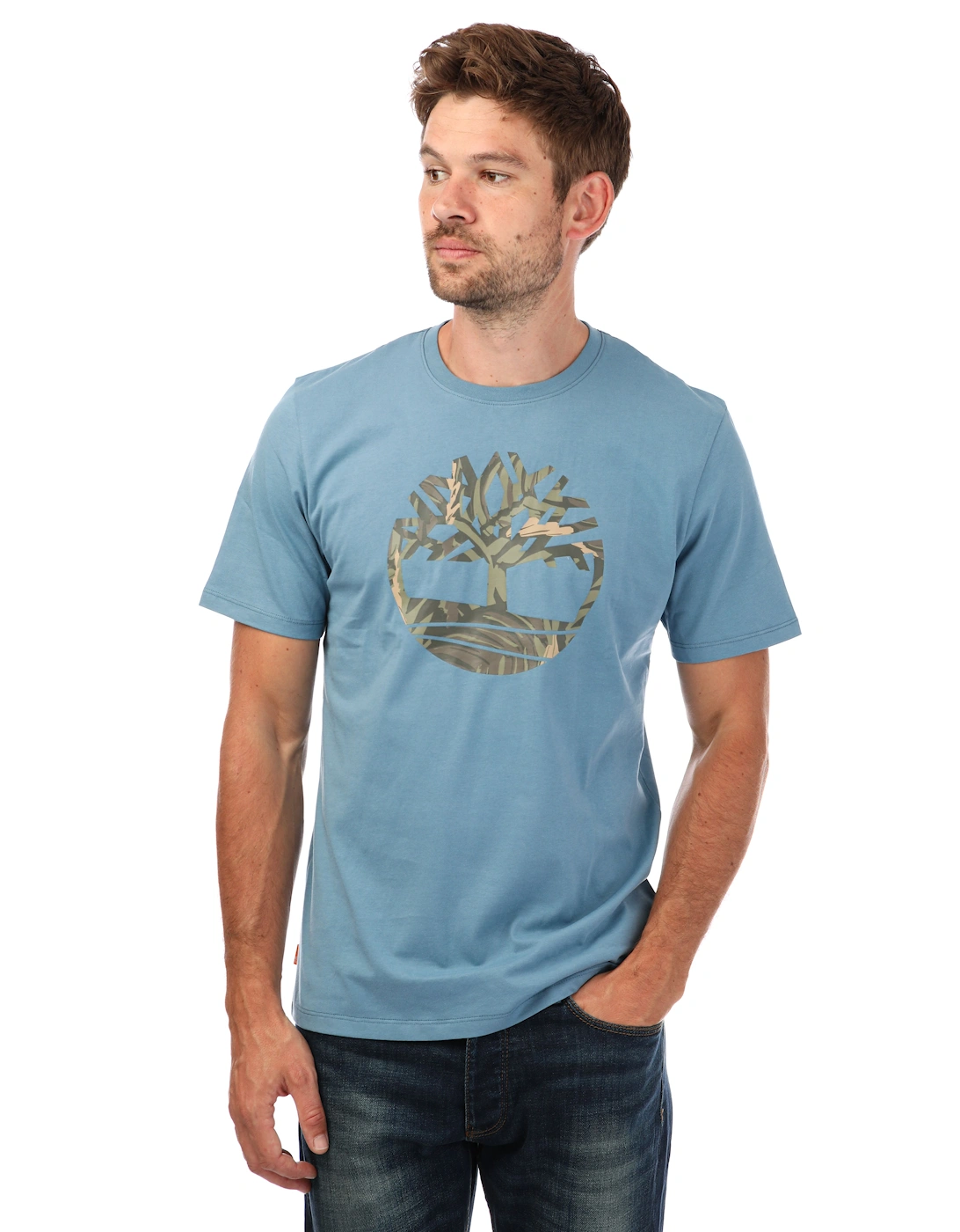 Timberland Men's Mens Seasonal Camo Logo T-Shirt - Blue - Size: 40/Regular