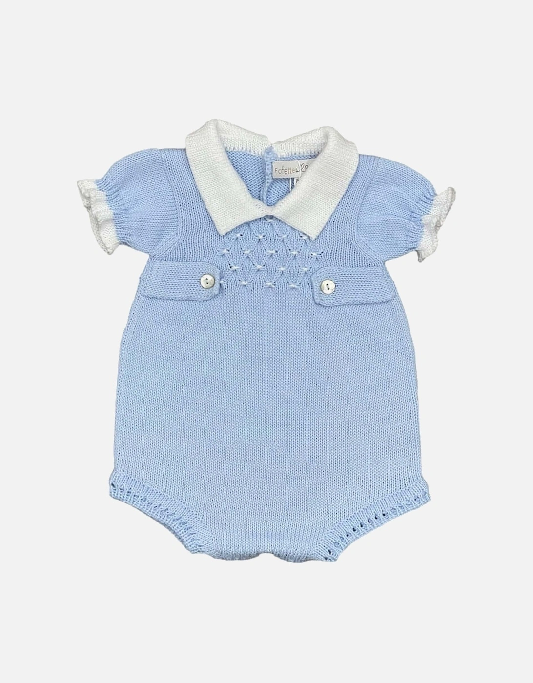 Fofettes Baby Boy's Baby Boys Blue Knitted Smocked Romper - White - Size: 3-6 months