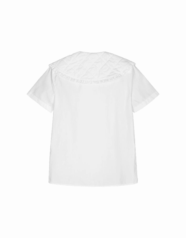 Girls Cotton Poplin Logo Blouse White