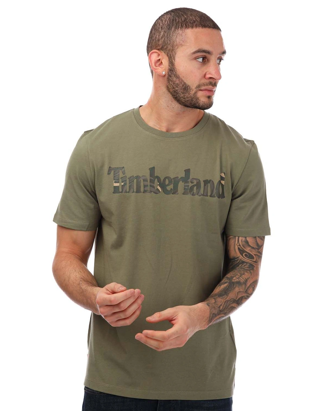 Timberland Men's Mens Linear Logo  Camo T-Shirt - Mens Seasonal Camo Logo T-Shirt - Green - Size: 42/Regular