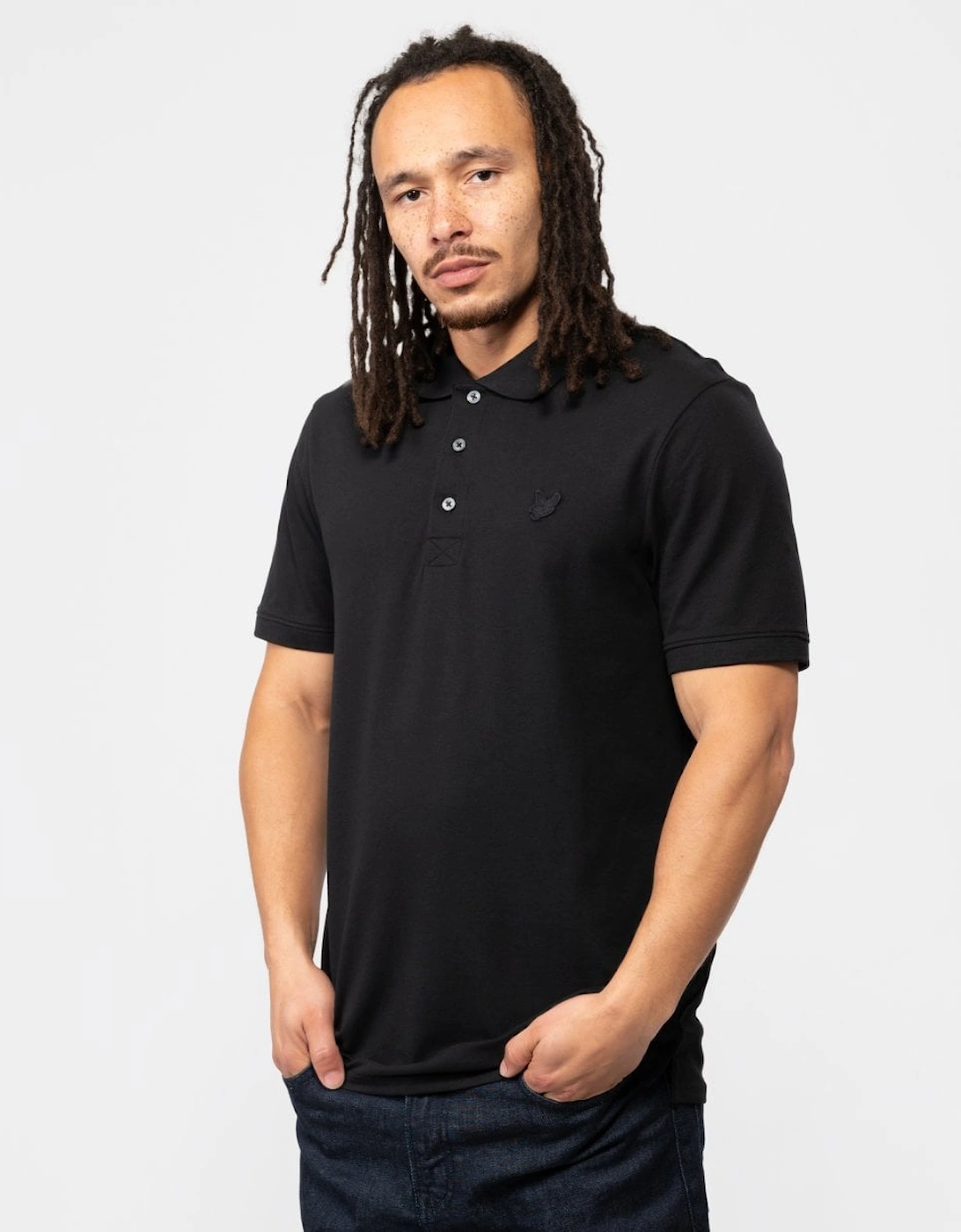 Men's Lyle & Scott Tonal Eagle Mens Polo Shirt - Black - Size: 40/Regular