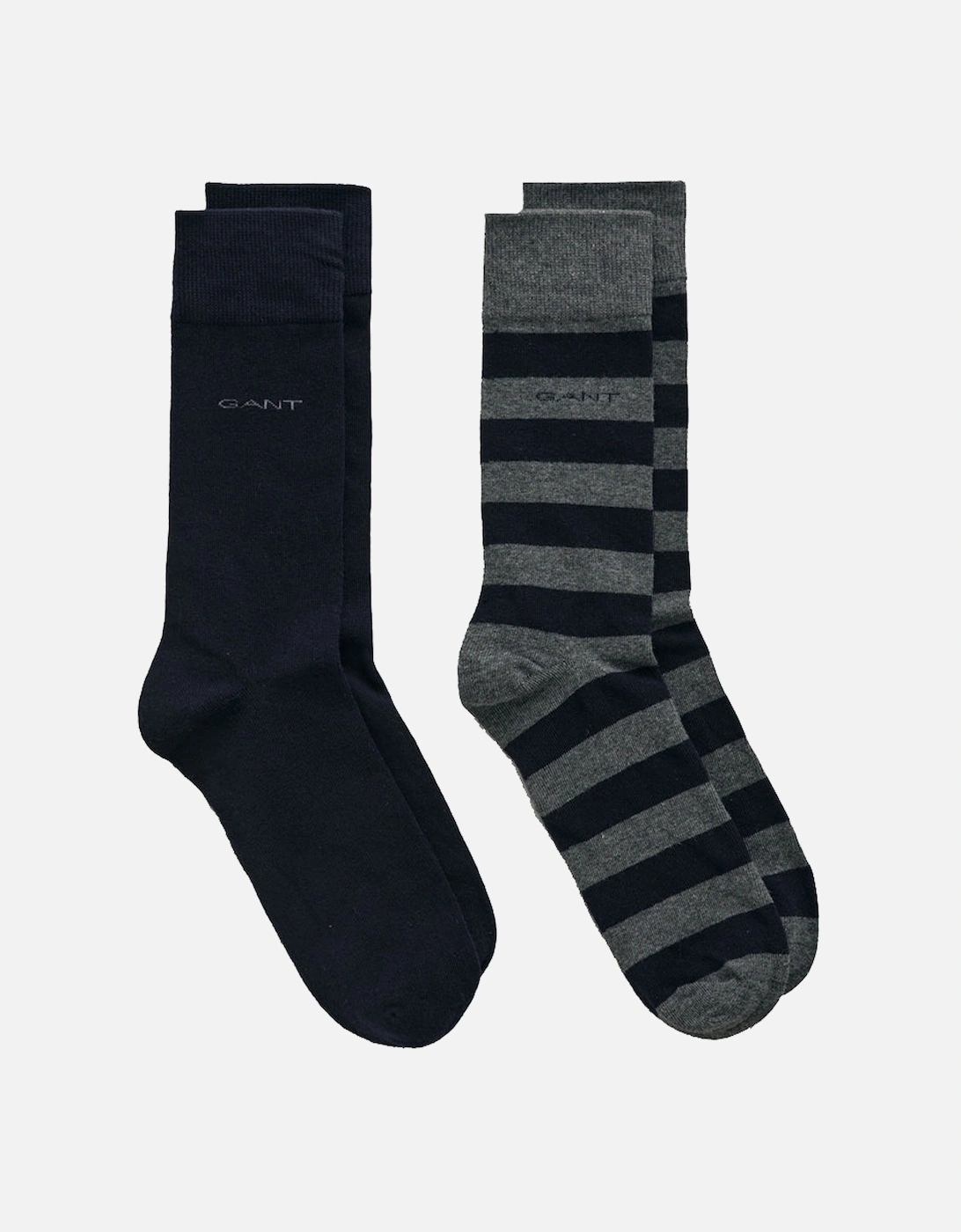 Men's Gant 2 Pack 's Barstripe and Solid Socks - Black/Multi-Colour/Multi/Black/Charcoal