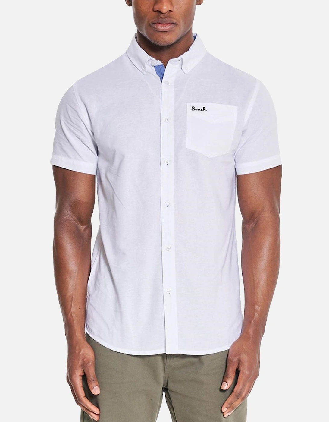 Men's Bench Mens Bowdon Short Sleeve Button Down Collar Shirt - White - Size: 42/Regular