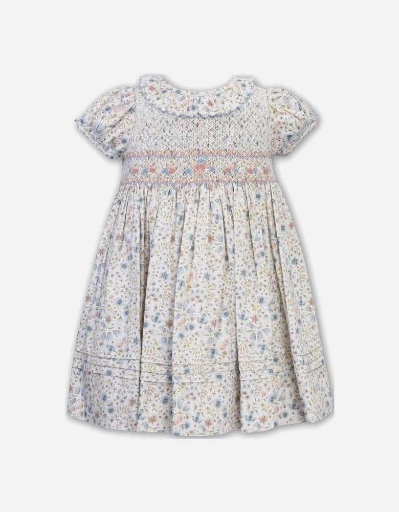 Girls Ivory / Blue Woodland Print Dress