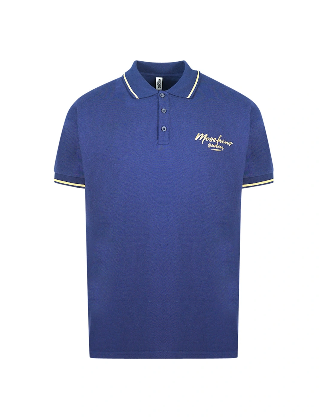Men's Moschino Tipped Collar Blue Polo Shirt - Size: Regular/36