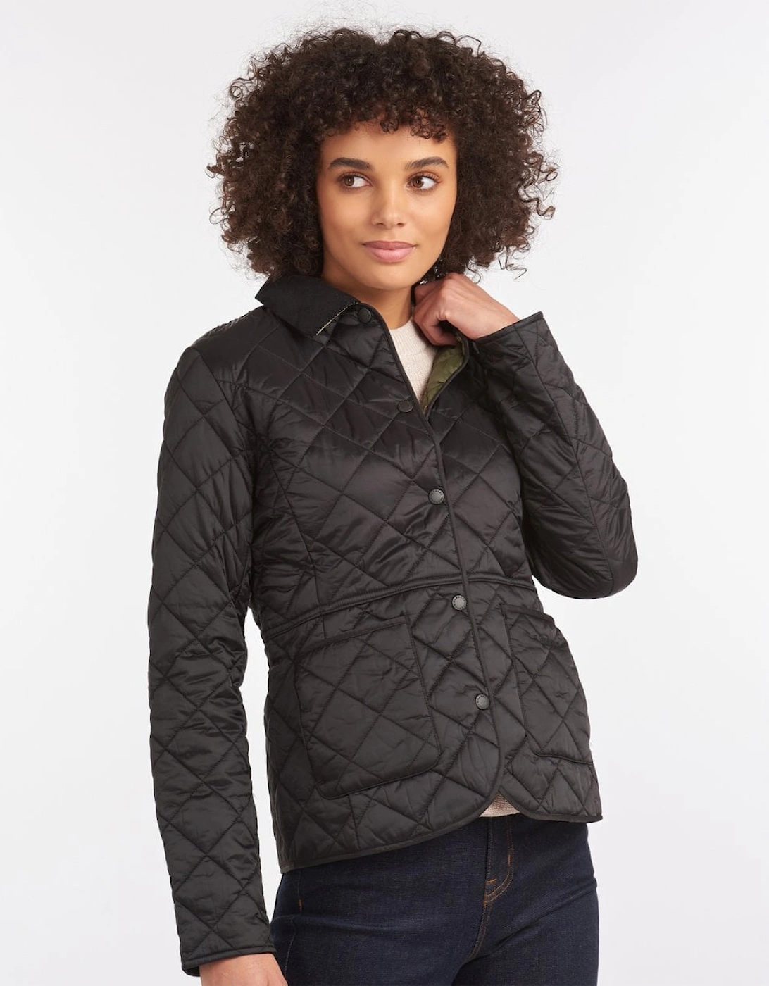 Women's Barbour Deveron Quilted Womens Jacket - Black Olive - Size: 10