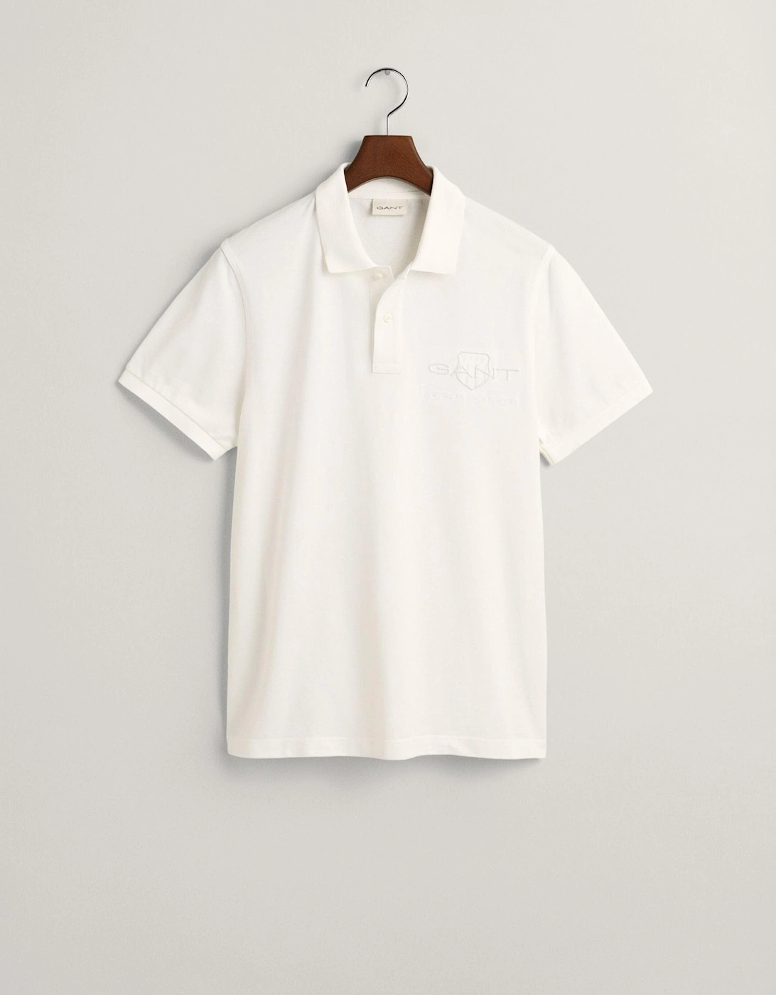 Men's GANT Regular Fit Tonal Shield Logo Short Sleeve Rugger - White - Size: 38/Regular