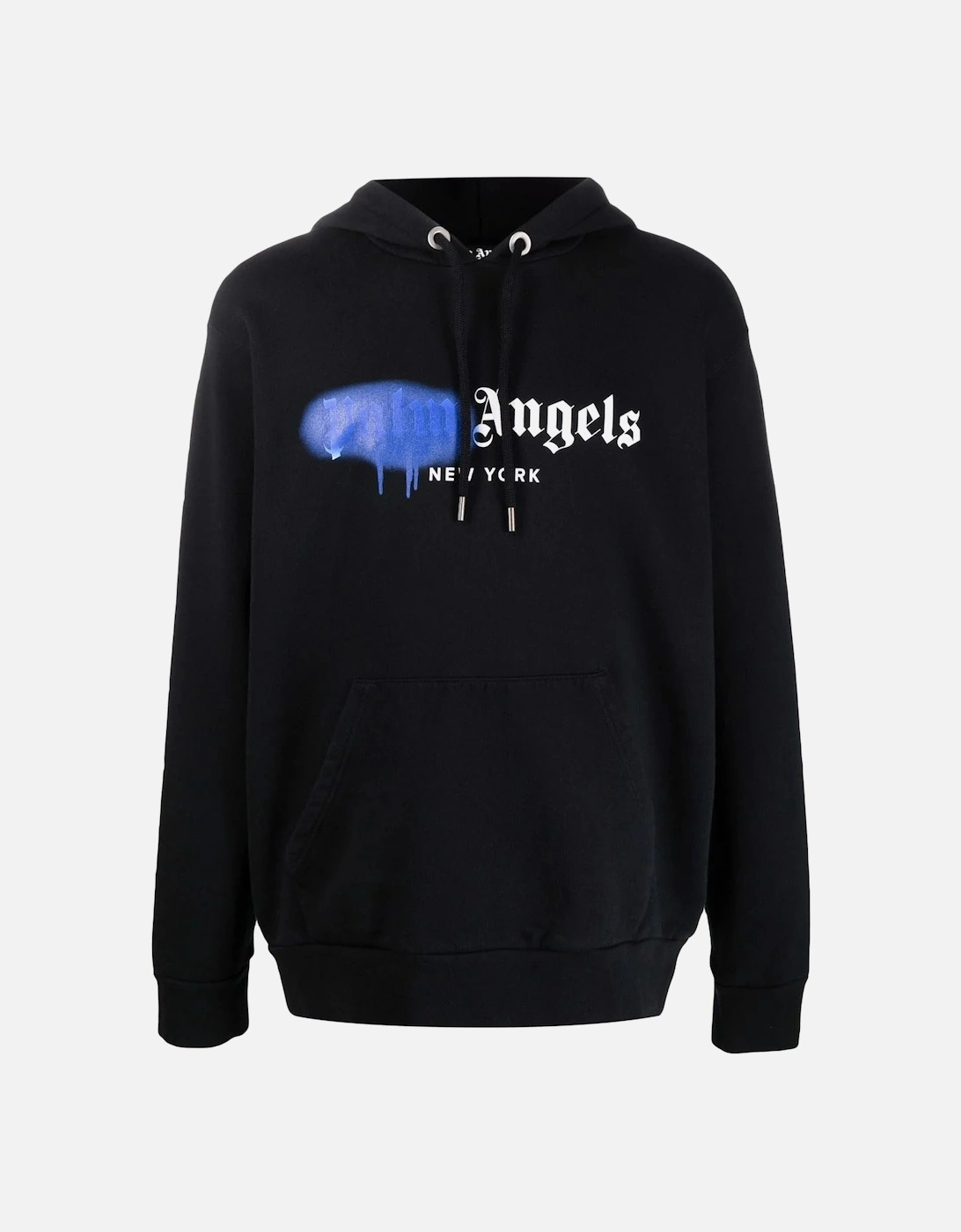Men's Palm Angels New York Blue Sprayed Logo-print Hoodie Black - Size: 44/Regular