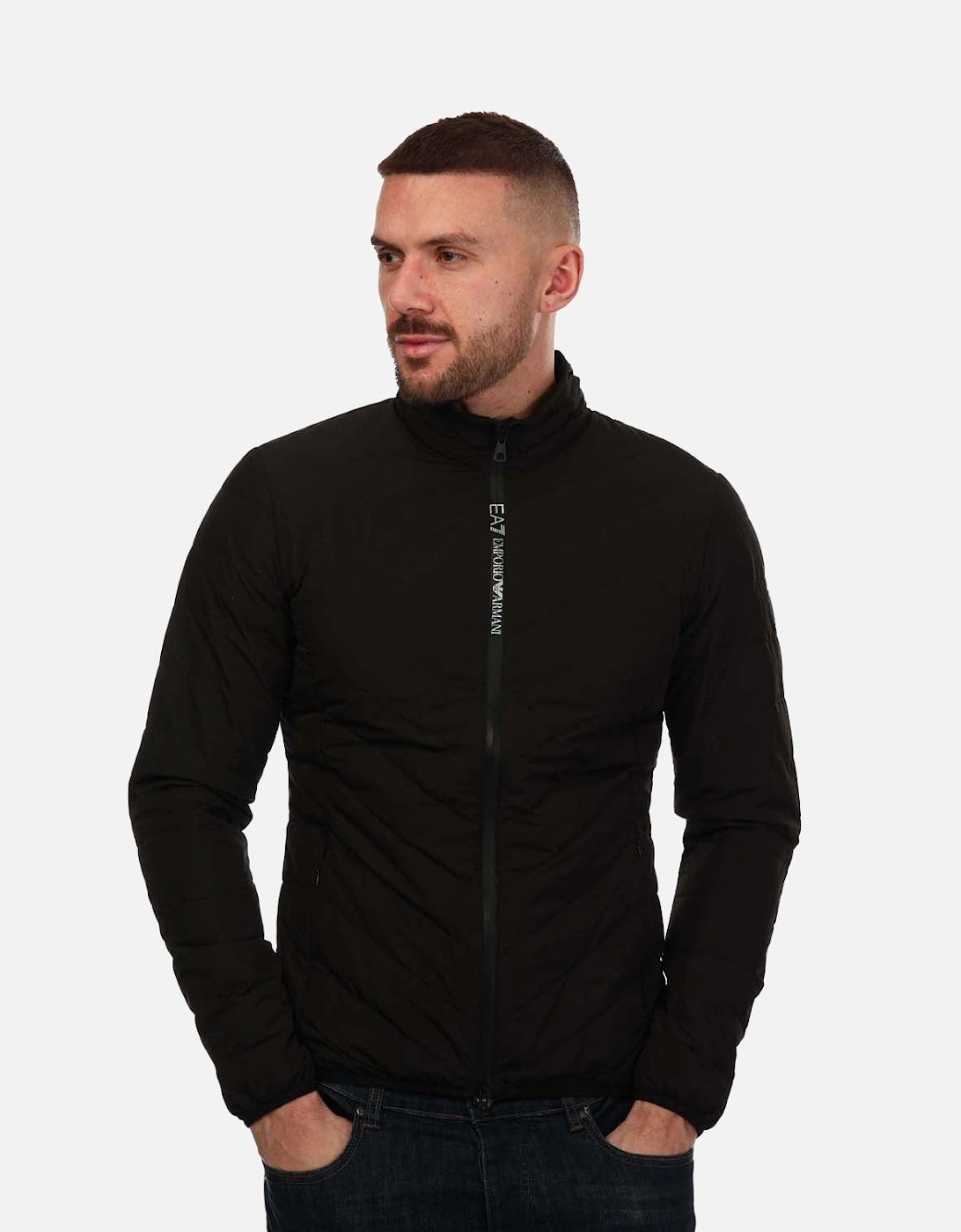 EA7 Men's Mens Logo Patch Quilted Jacket - Black - Size: 38/Regular