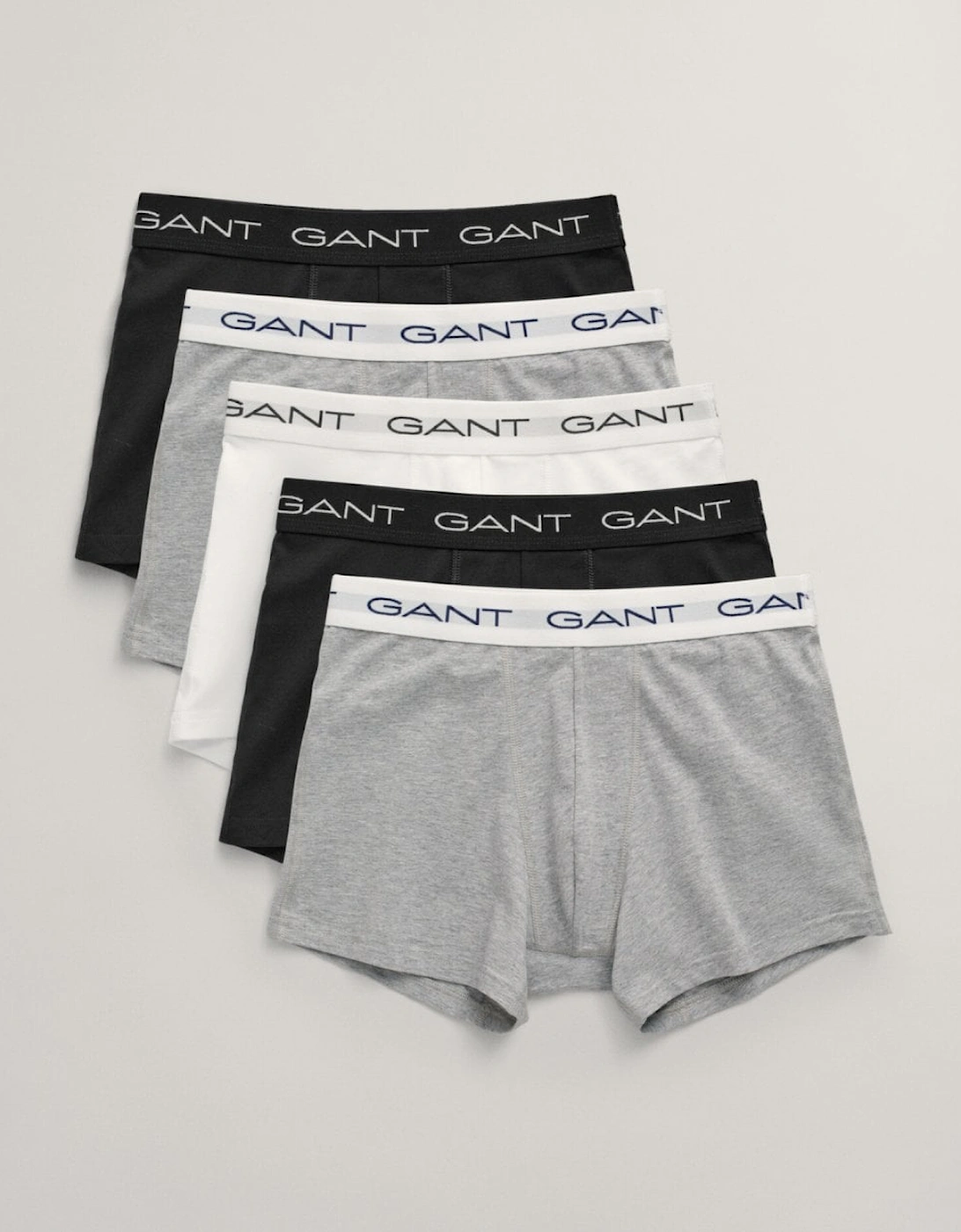 Men's GANT Mens Trunk 5-Pack - Black White Light Grey Melange - Size: 35/34/32
