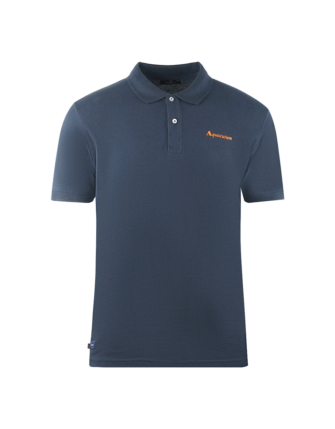 Men's Aquascutum Brand Logo Plain Navy Blue Polo Shirt - Size: 44/Regular