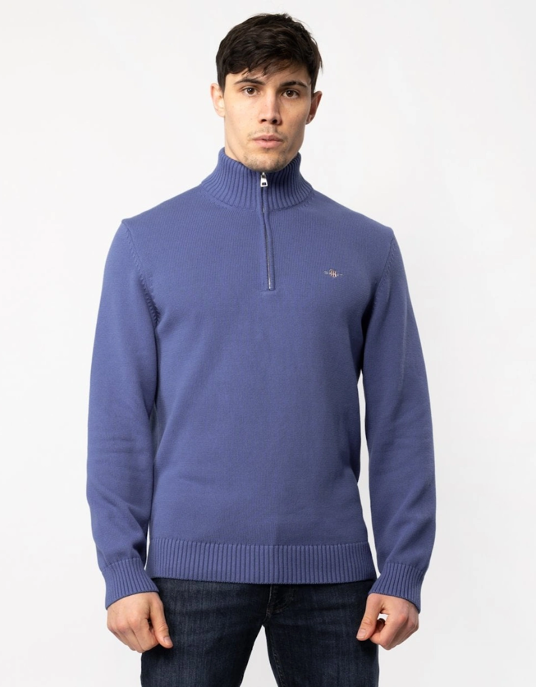 Men's GANT Mens Casual Cotton Half Zip Jumper - Rich Blue - Size: 40/Regular