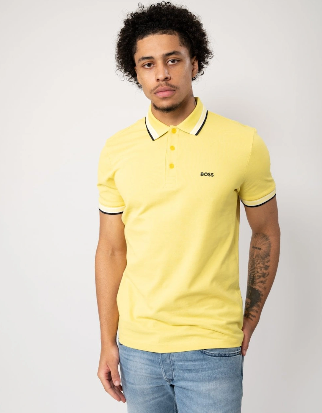 Men's BOSS Green Paddy Contrast Mens Polo - Yellow - Size: 44/Regular