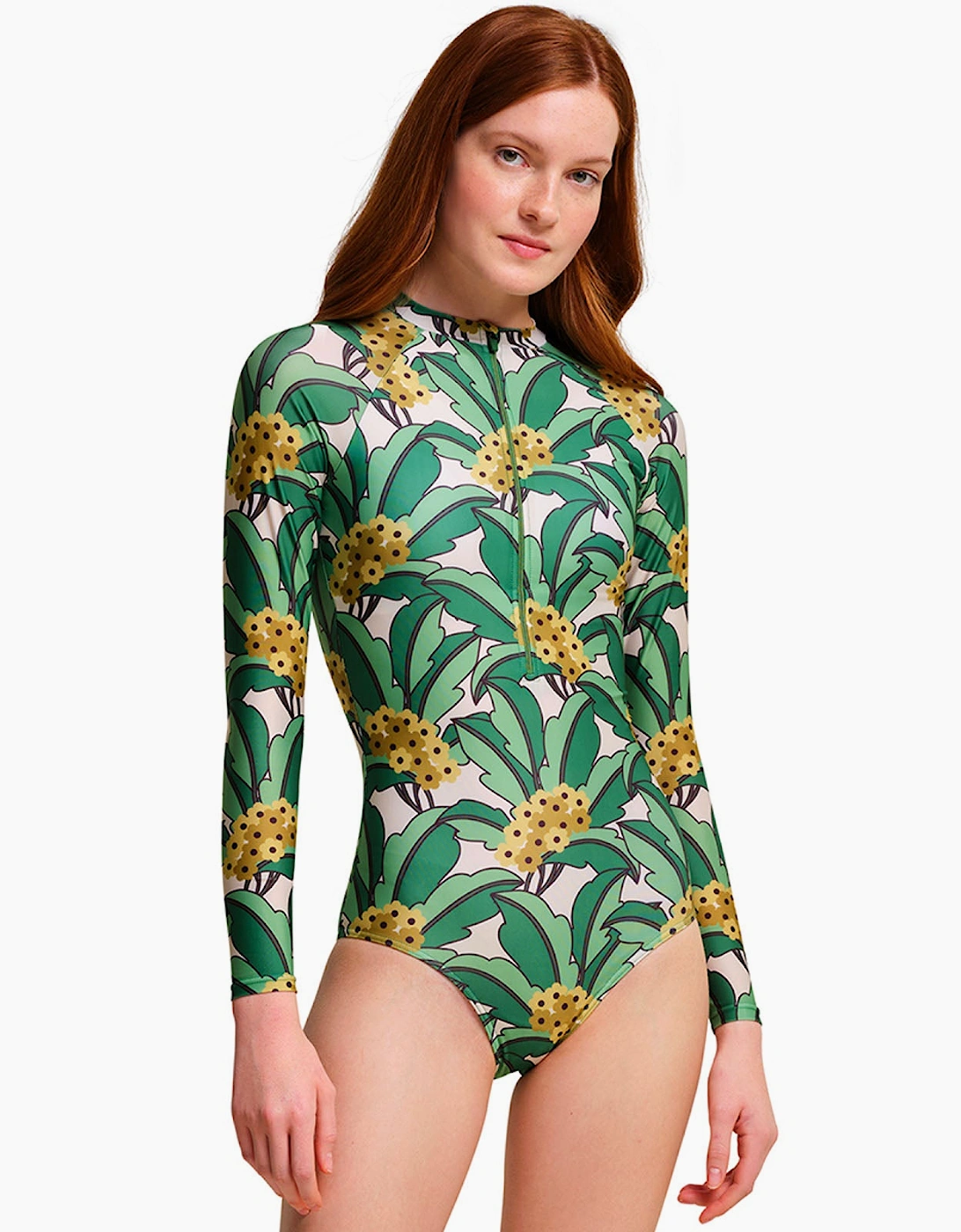 Women's Regatta Womens Orla Kiely Front Zip Swimming Costume - Green Tropical - Size: 12
